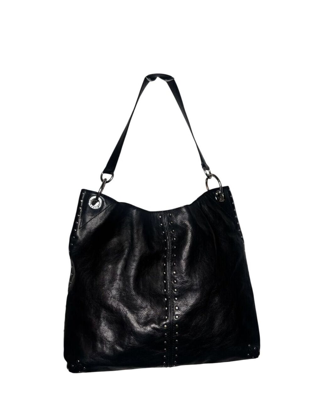 MK57. Michael Kors Uptown Astor Black Leather Studded Hobo Bag, Vintage